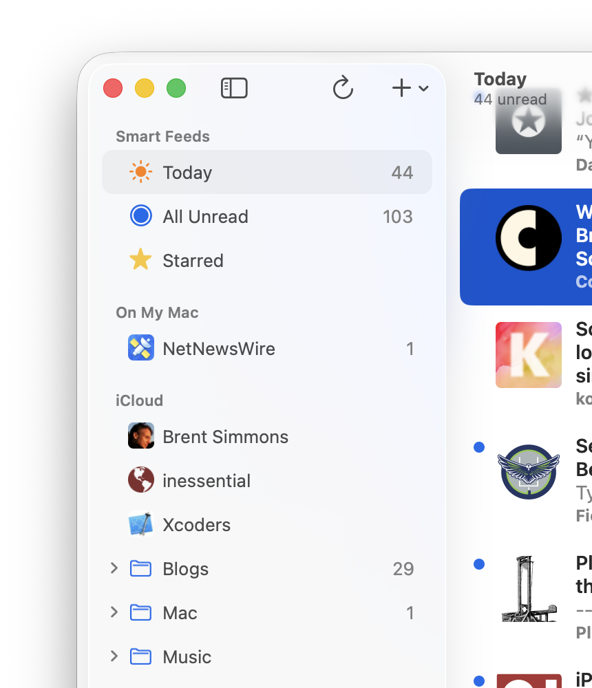 Screenshot showing NetNewsWire in light mode.