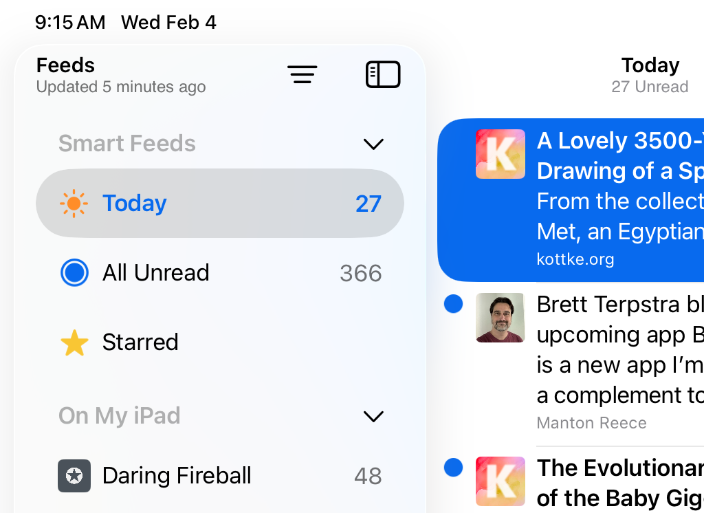 Screenshot showing NetNewsWire in dark mode.